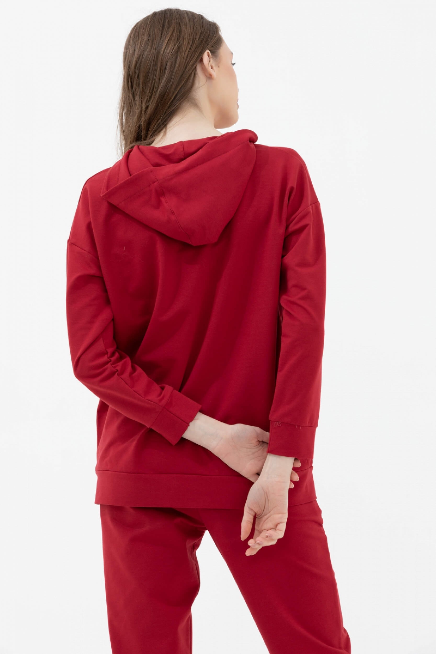 Kapüşonlu Oversize Sweat - Bordo (3) Sementa