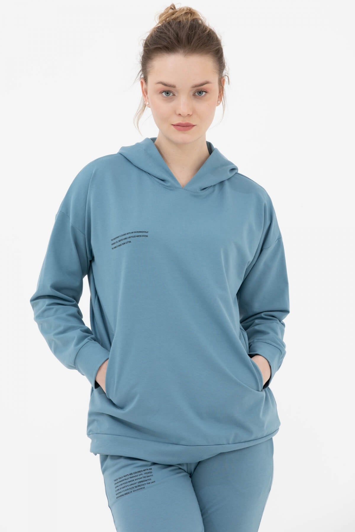 Kapüşonlu Oversize Sweat - Mavi (1) Sementa