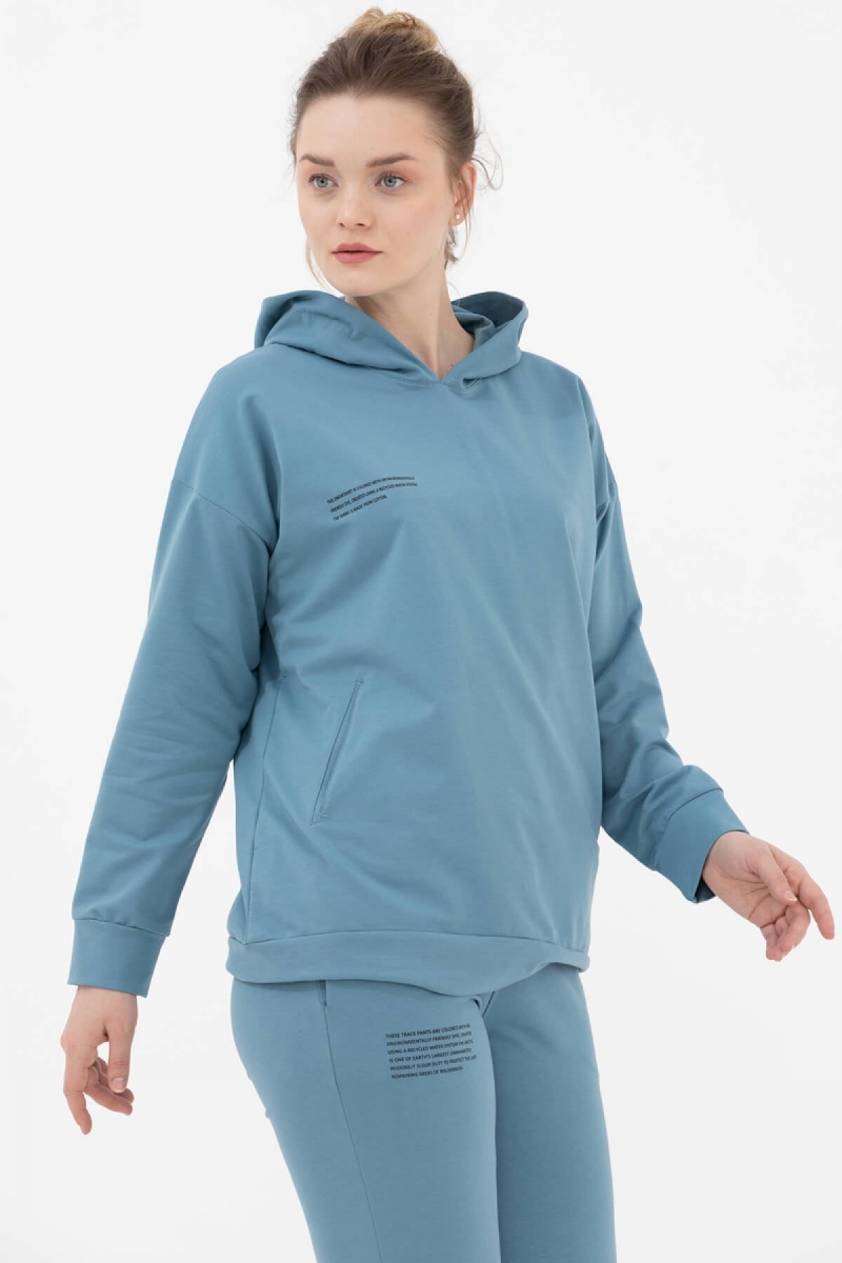 Kapüşonlu Oversize Sweat - Mavi (3) Sementa