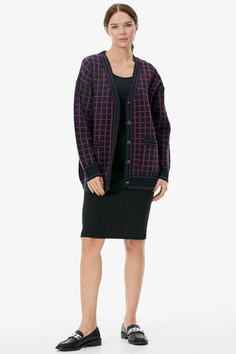 Kare Desenli Triko Hırka - Lacivert (1) Sementa