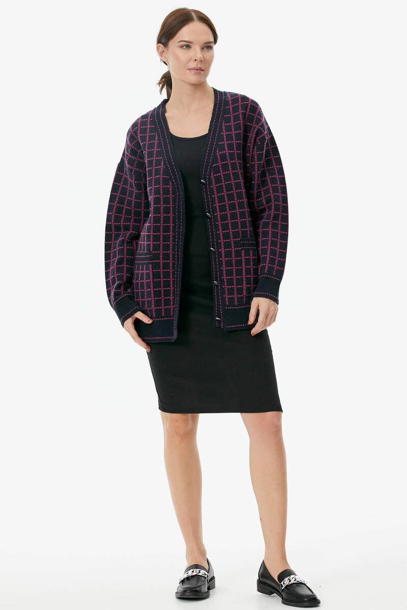 Kare Desenli Triko Hırka - Lacivert (2) Sementa