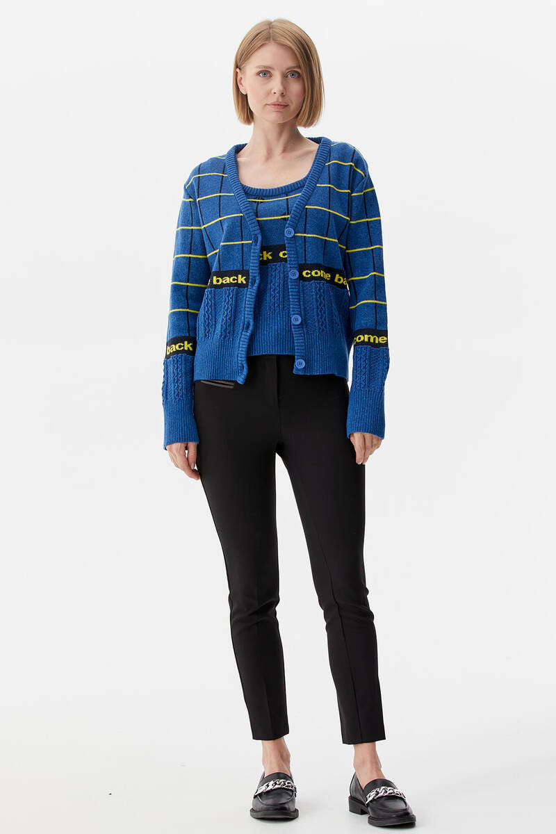 Kare Desenli Triko İkili Hırka Takım - Mavi (2) Sementa