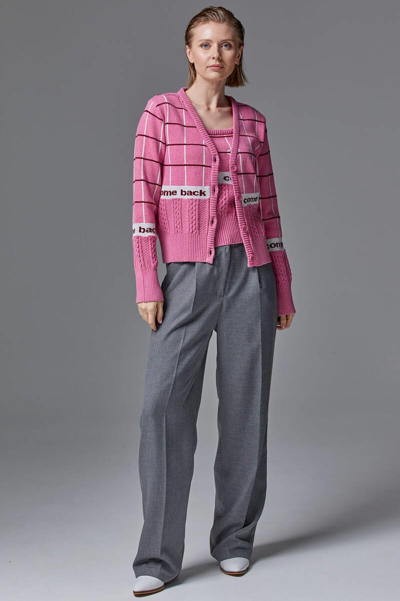 Kare Desenli Triko İkili Hırka Takım - Pembe (2) Sementa