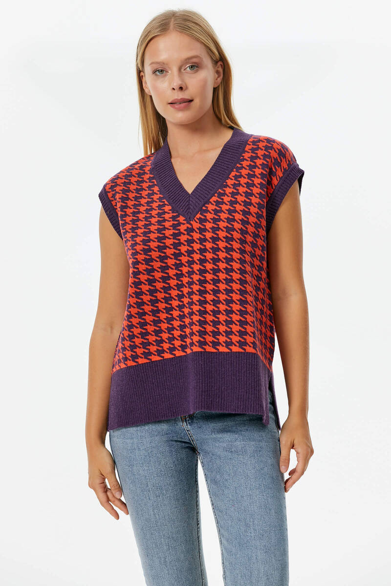 Kazayağı Desenli Triko Süveter - Mor-Nar (1) Sementa