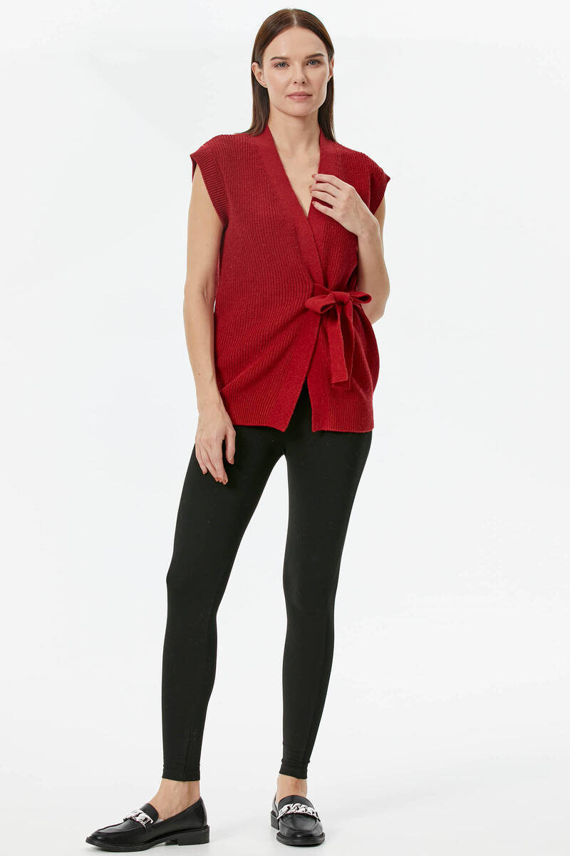 Kendinden Kemerli Triko Yelek - Kırmızı (2) Sementa