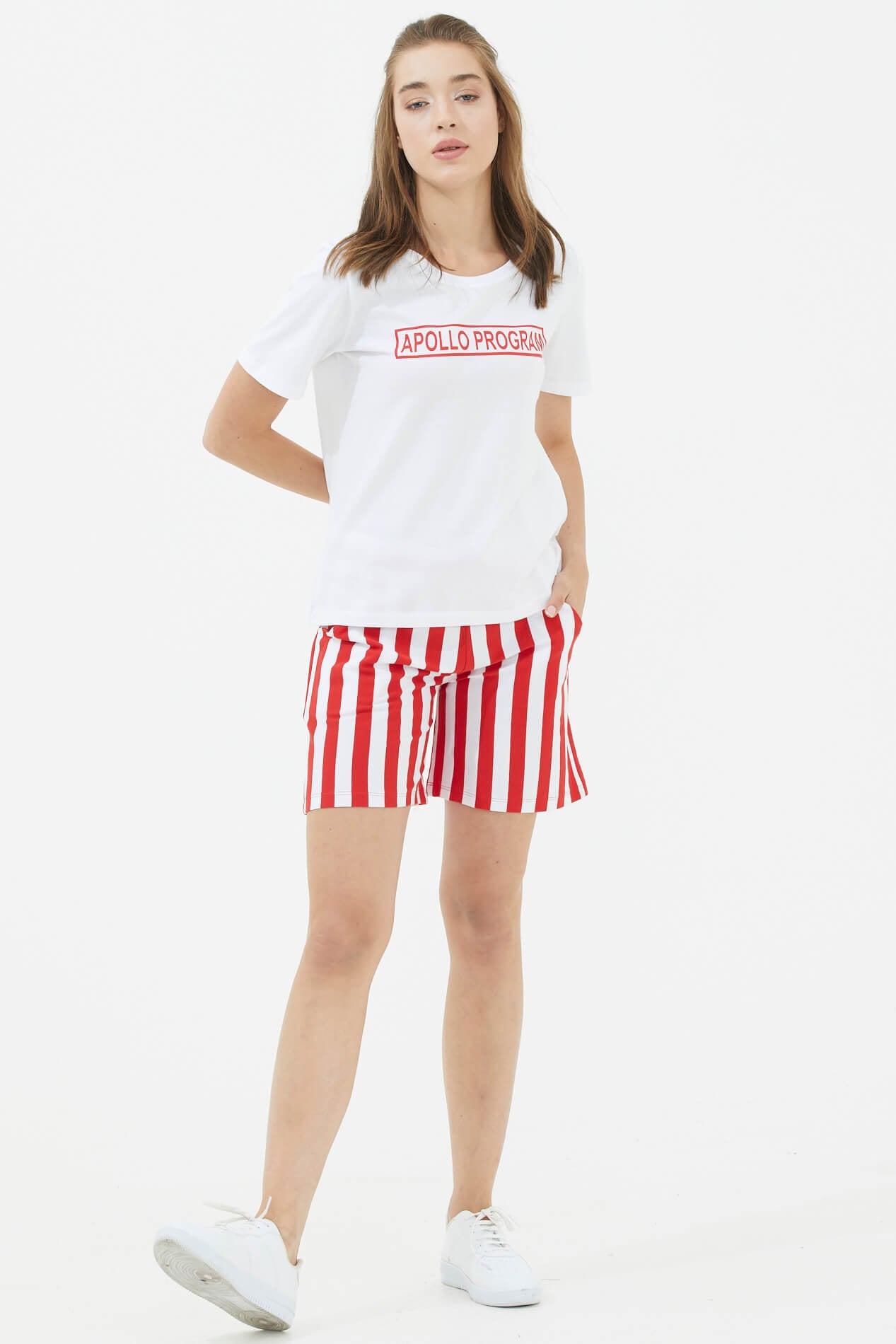 Kısa Kollu Şortlu Çizgili Takım - Kırmızı (2) Sementa