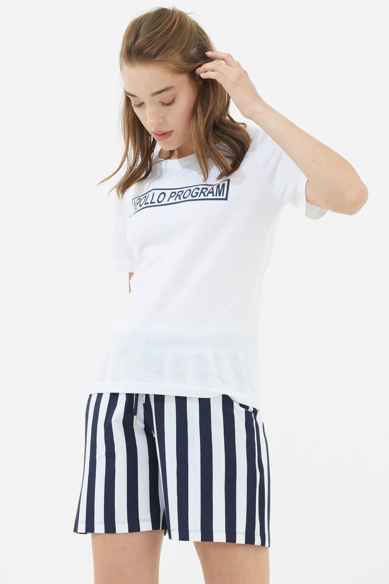 Kısa Kollu Şortlu Çizgili Takım - Lacivert (2) Sementa