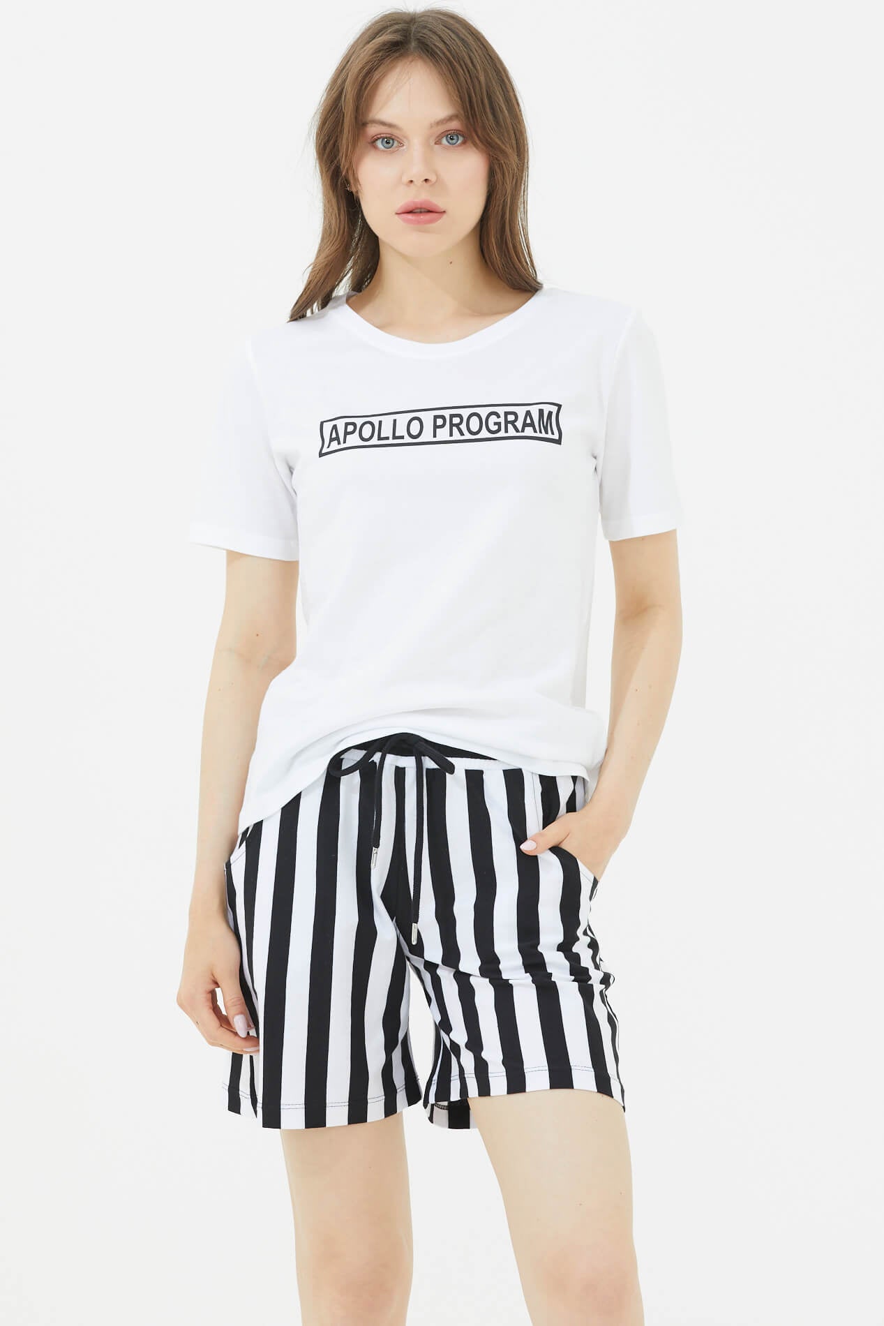 Kısa Kollu Şortlu Çizgili Takım - Siyah (1) Sementa