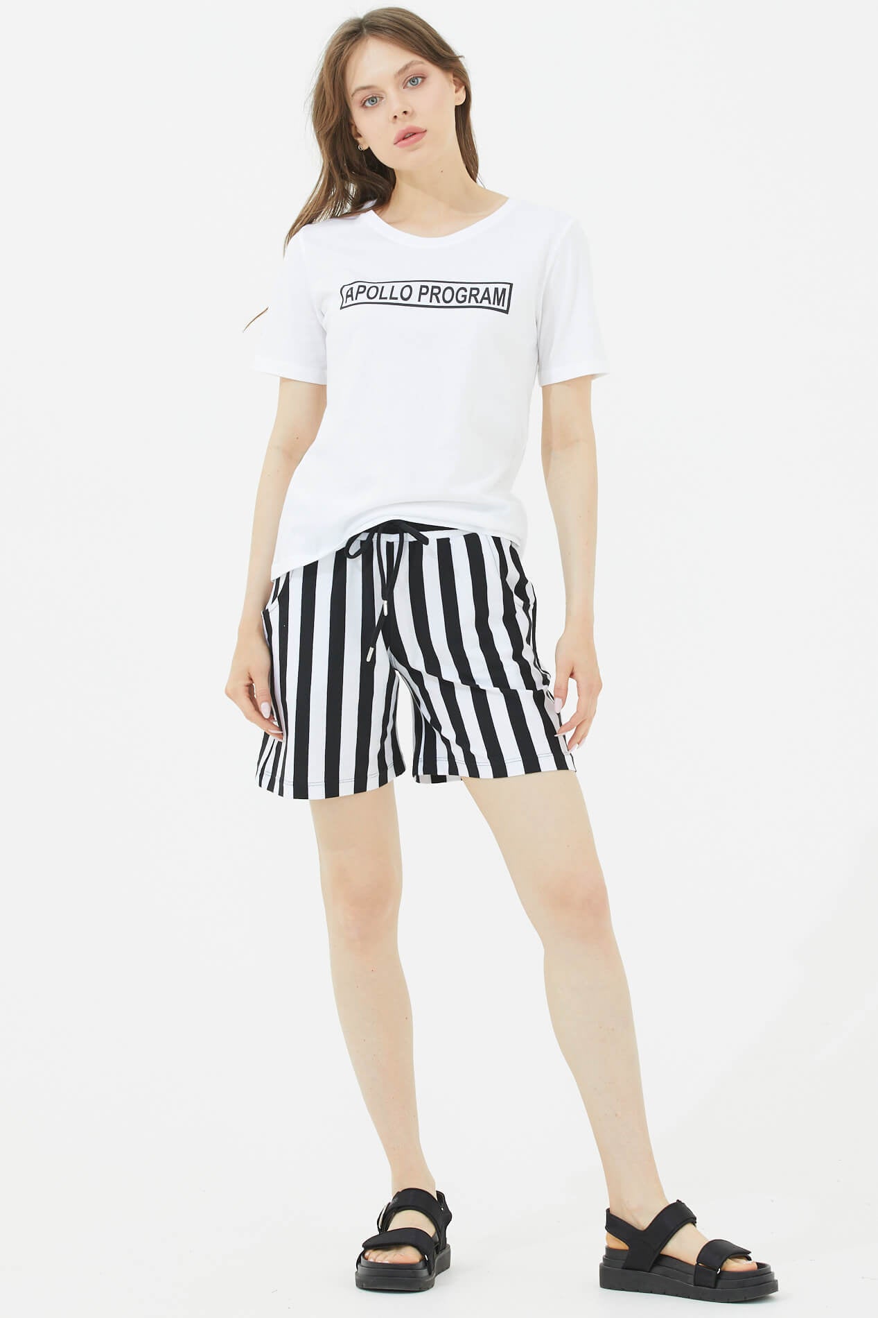 Kısa Kollu Şortlu Çizgili Takım - Siyah (2) Sementa