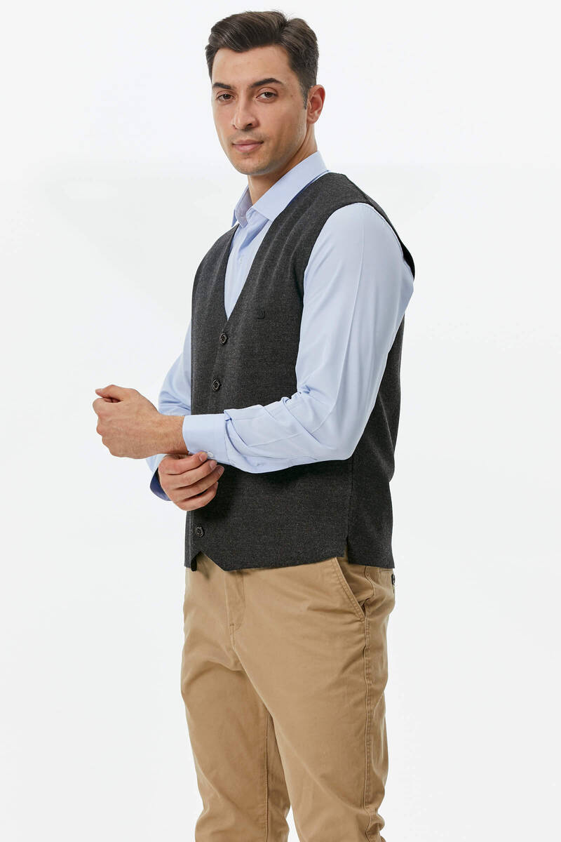 Klasik Triko Düğmeli Triko Yelek - Antrasit (2) Sementa