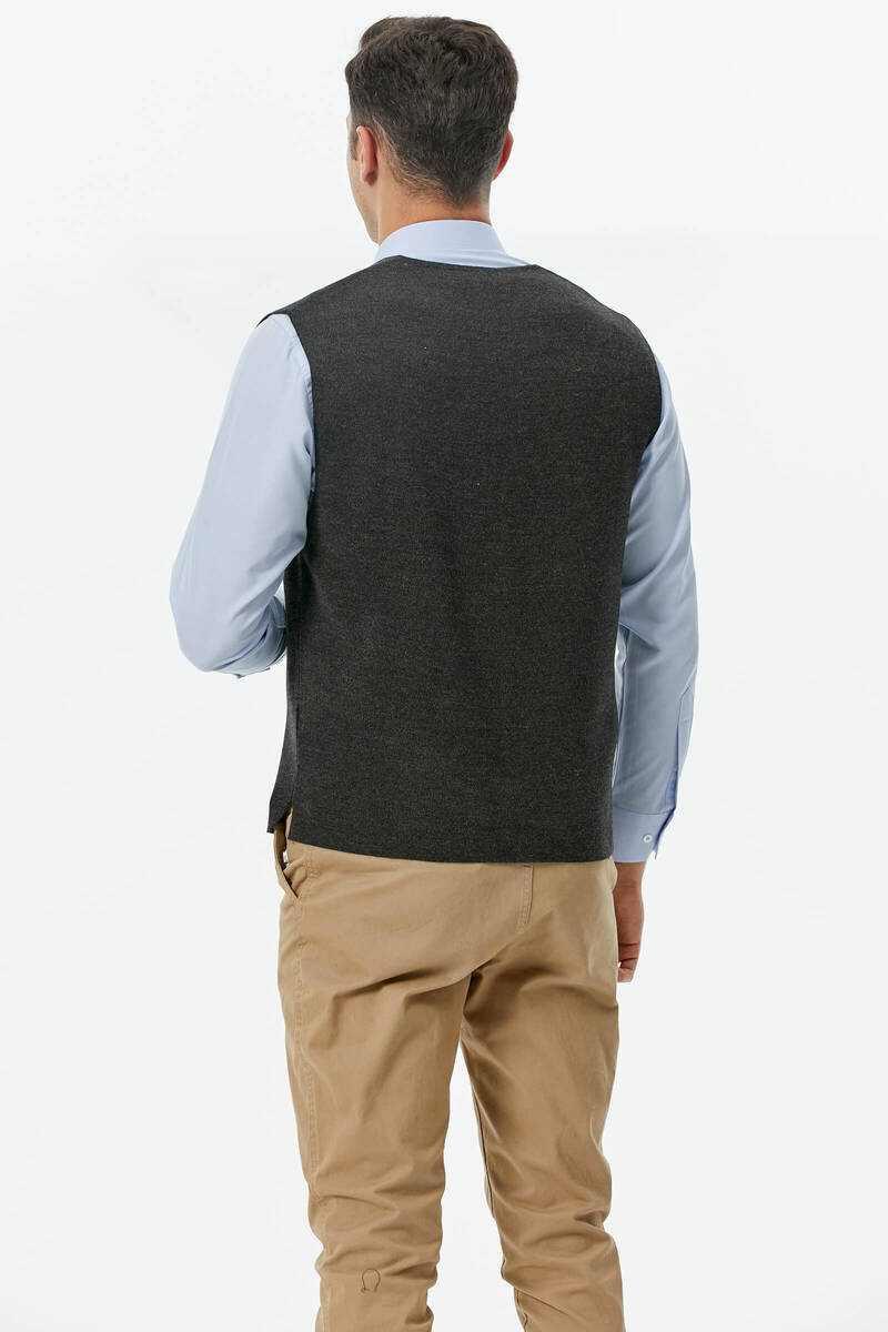 Klasik Triko Düğmeli Triko Yelek - Antrasit (3) Sementa