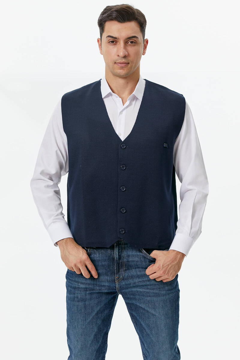Klasik Triko Düğmeli Triko Yelek - Lacivert (1) Sementa