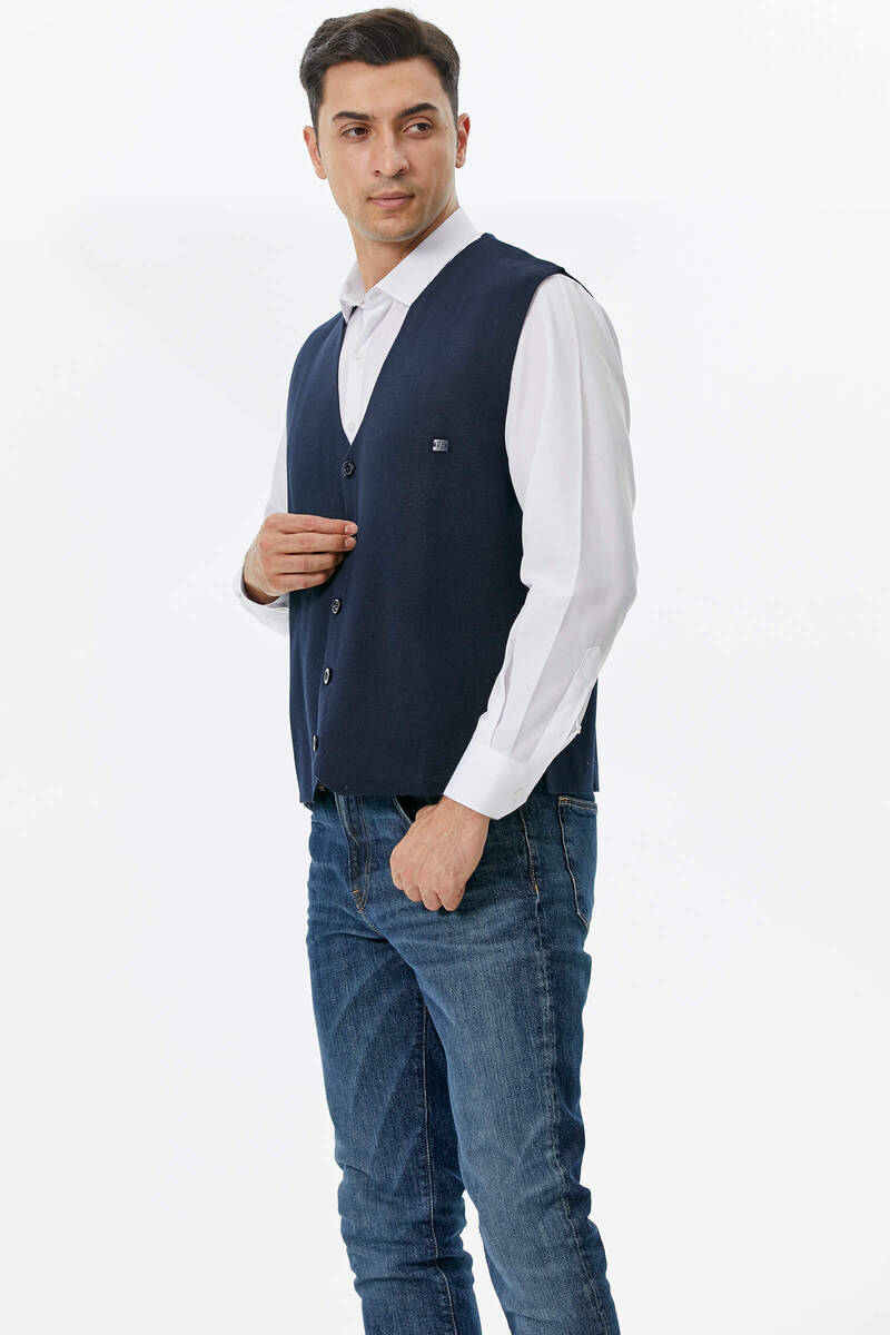Klasik Triko Düğmeli Triko Yelek - Lacivert (2) Sementa