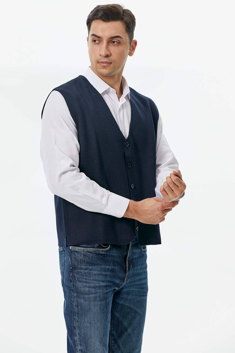 Klasik Triko Düğmeli Triko Yelek - Lacivert (3) Sementa