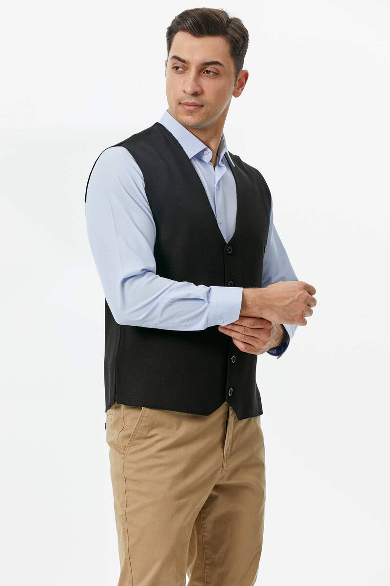 Klasik Triko Düğmeli Triko Yelek - Siyah (1) Sementa