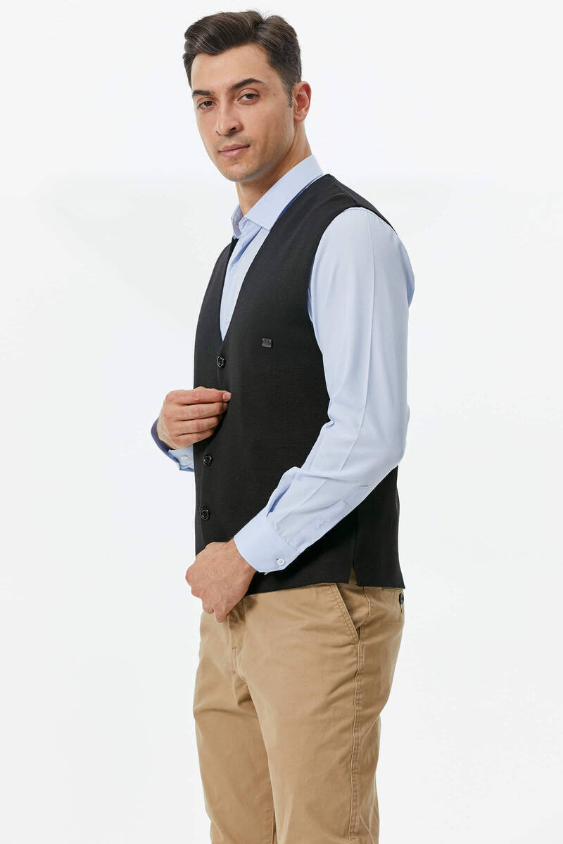 Klasik Triko Düğmeli Triko Yelek - Siyah (2) Sementa