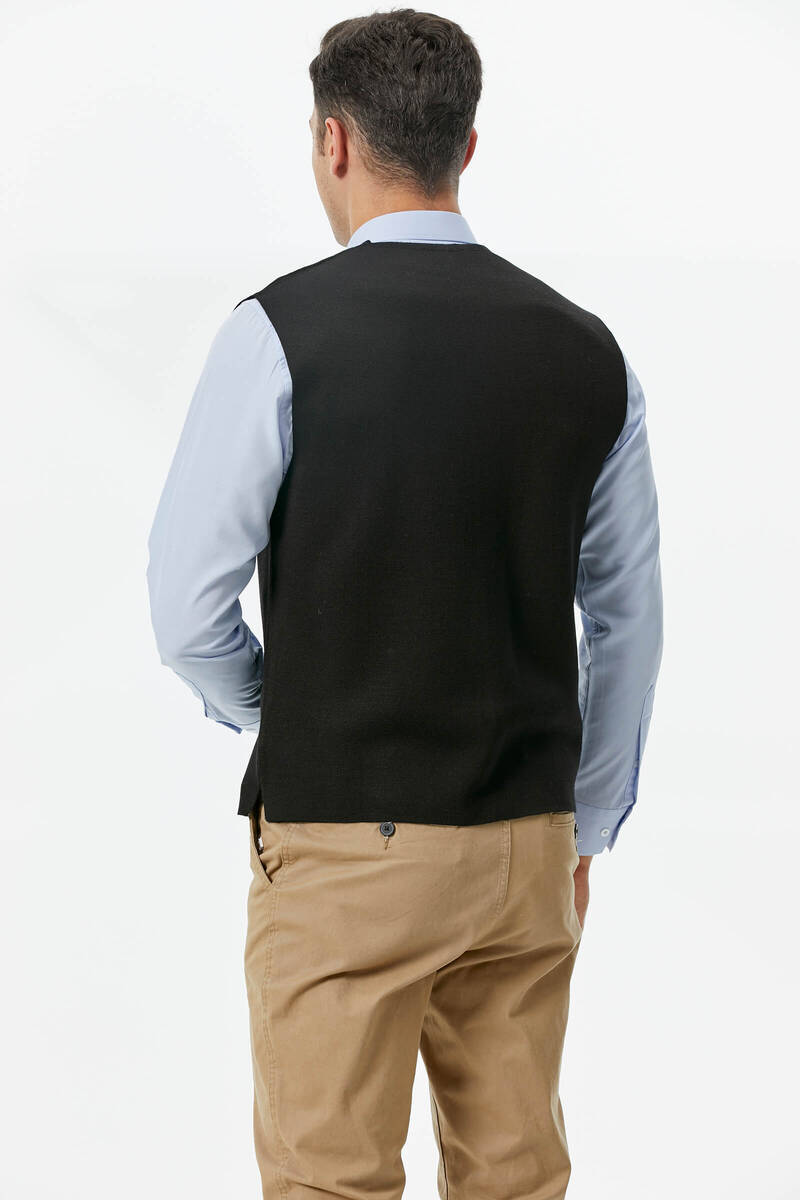 Klasik Triko Düğmeli Triko Yelek - Siyah (3) Sementa