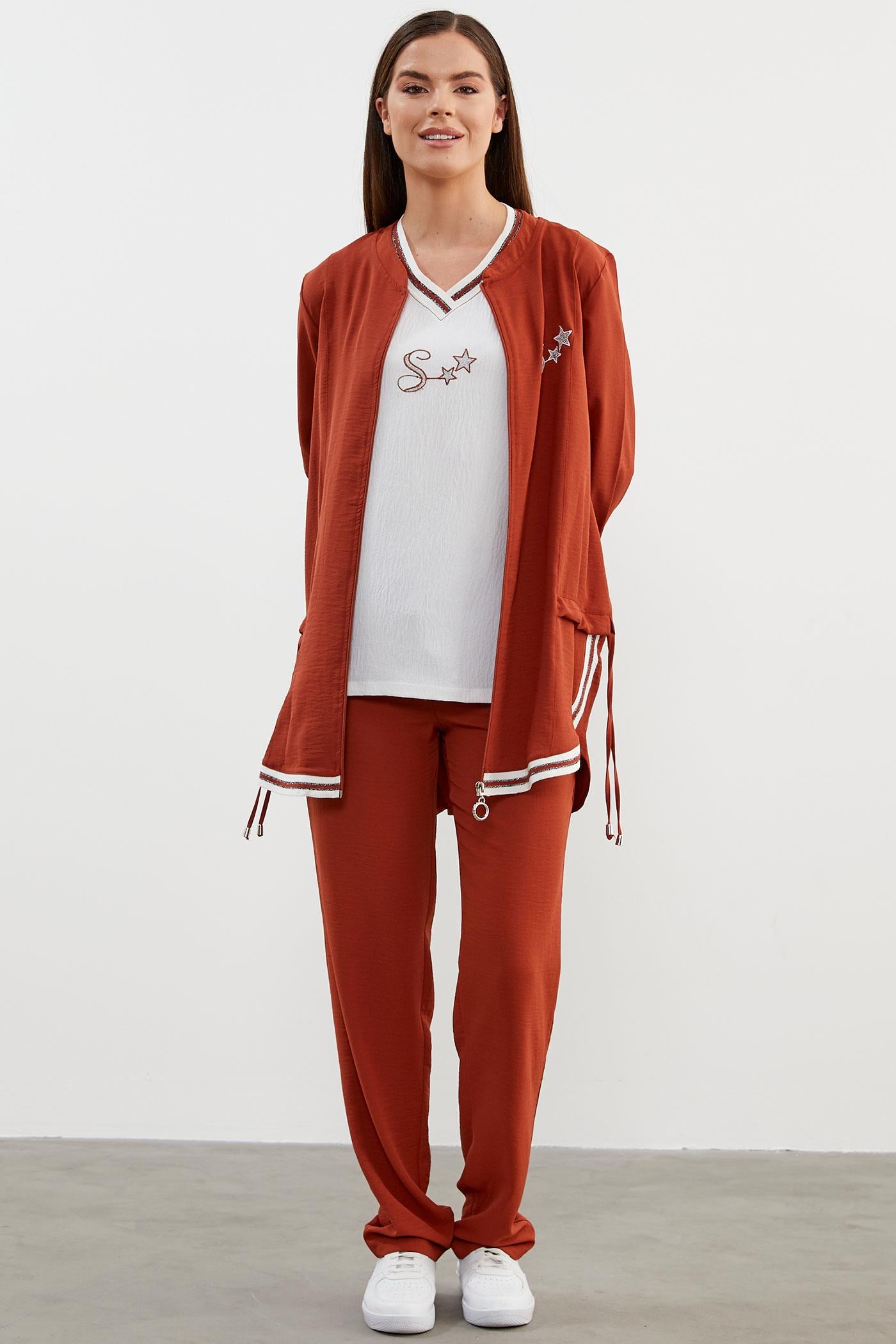 Krep Geniş Kalıp Üçlü Takım - Kiremit (2) Sementa