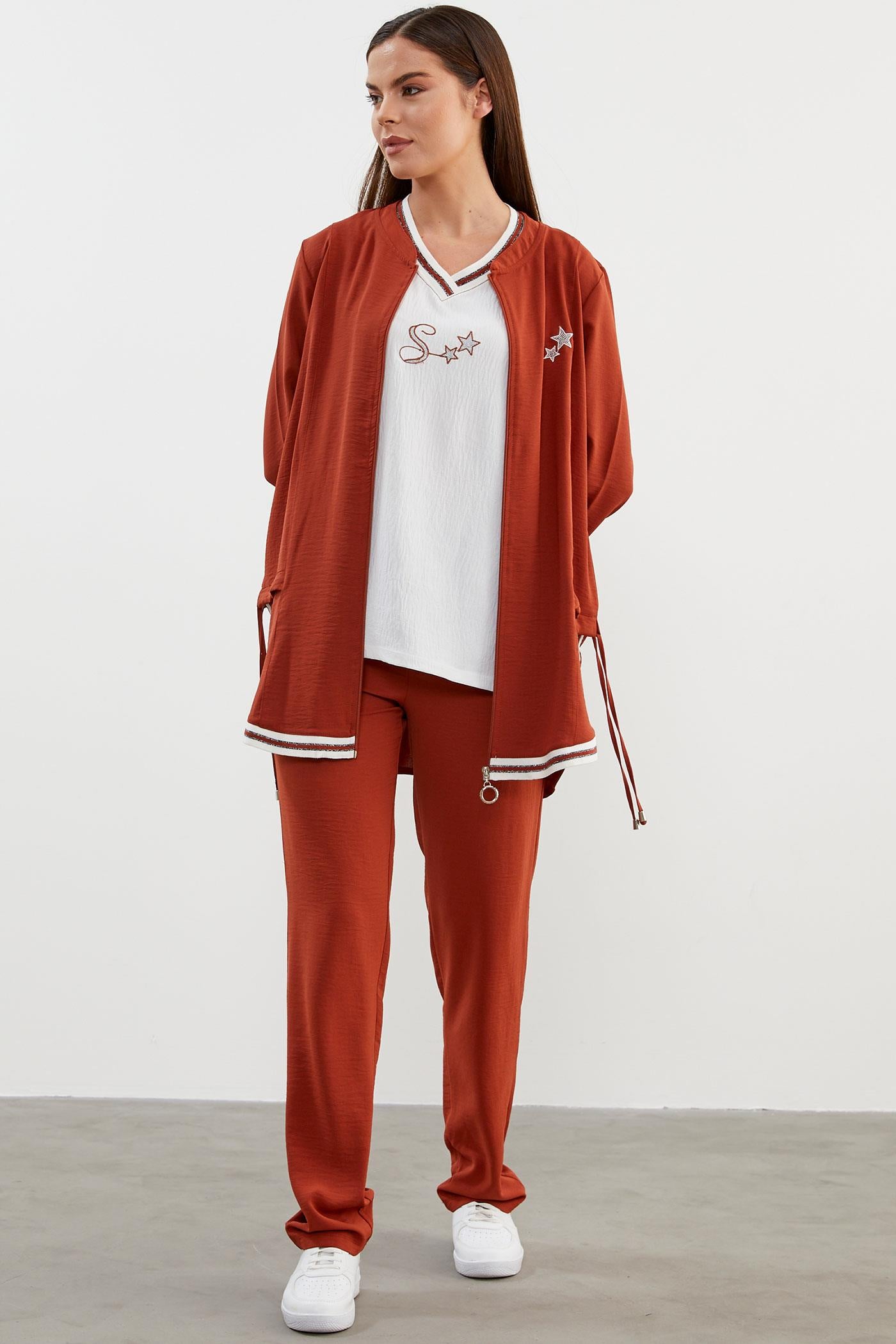 Krep Geniş Kalıp Üçlü Takım - Kiremit (3) Sementa