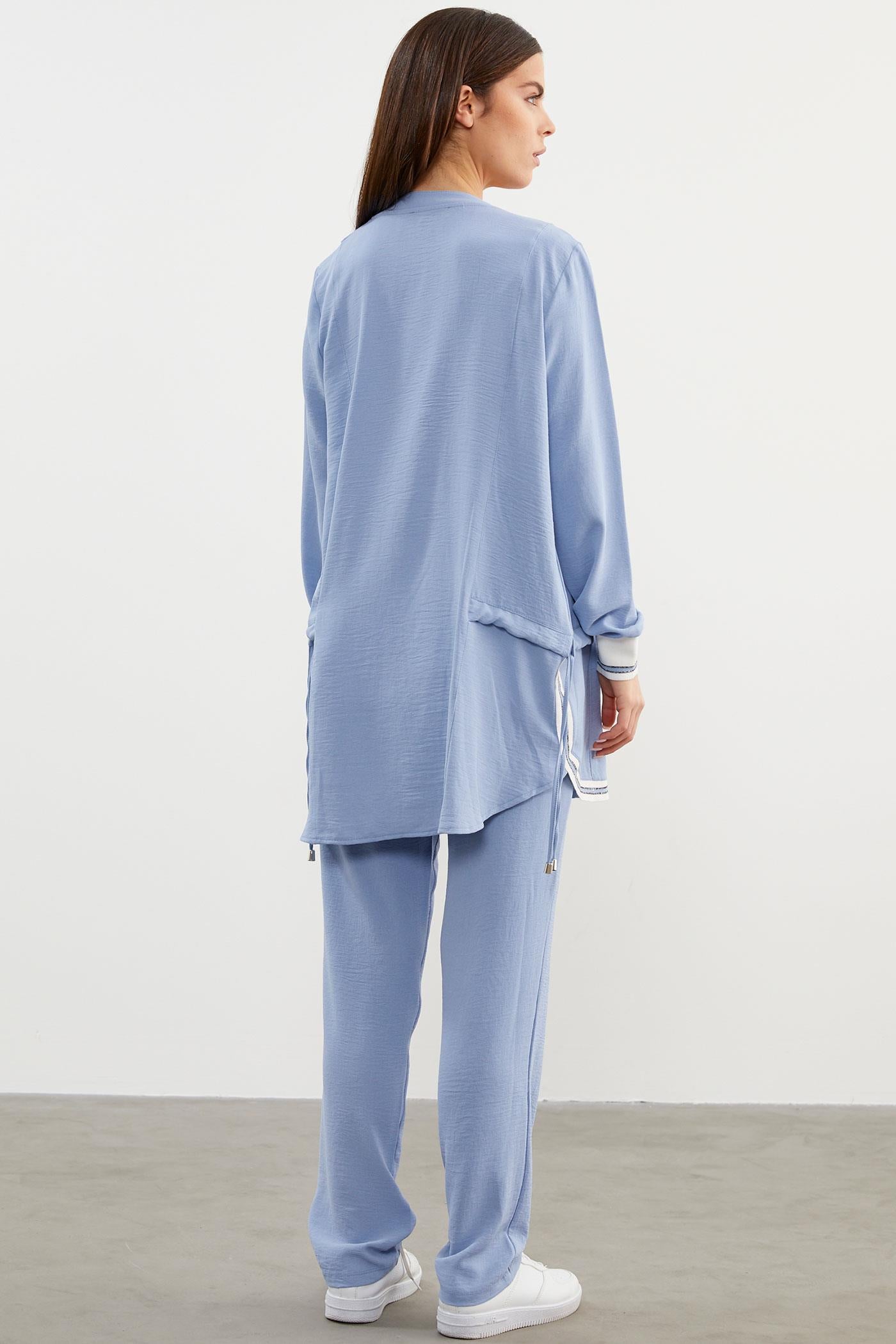 Krep Geniş Kalıp Üçlü Takım - Mavi (5) Sementa