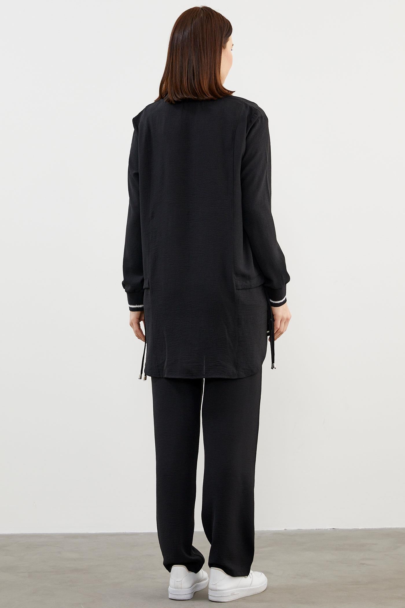 Krep Geniş Kalıp Üçlü Takım - Siyah (5) Sementa