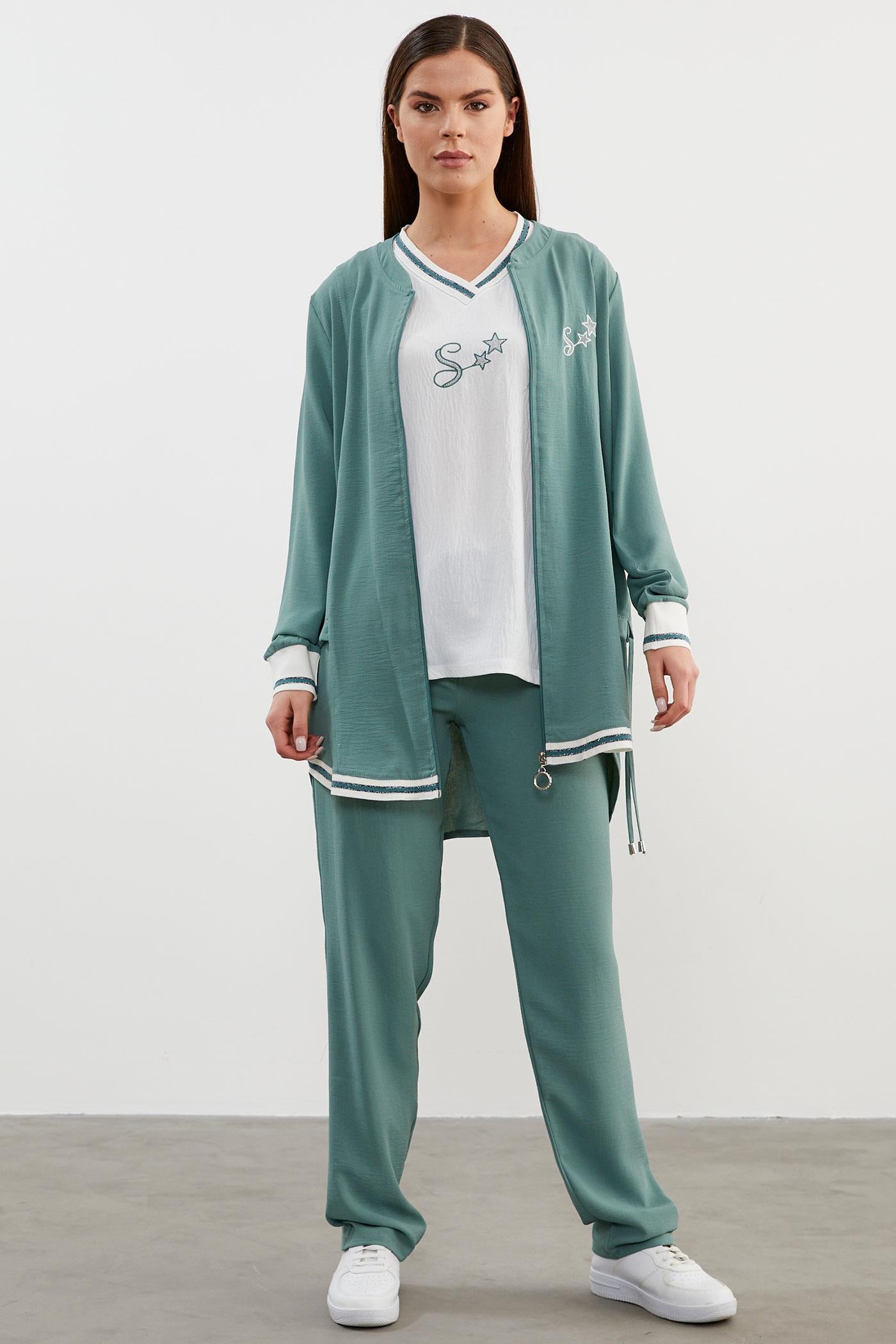 Krep Geniş Kalıp Üçlü Takım - Yeşil (2) Sementa