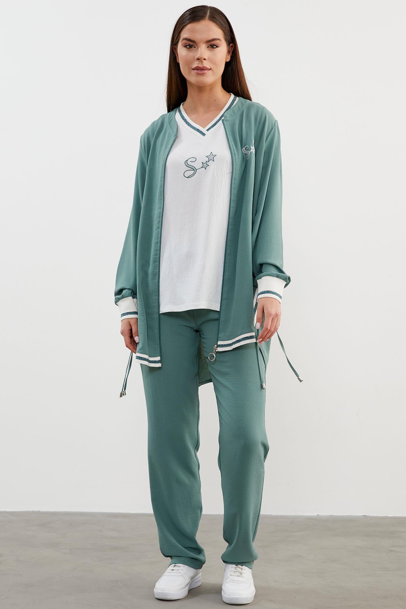 Krep Geniş Kalıp Üçlü Takım - Yeşil (3) Sementa