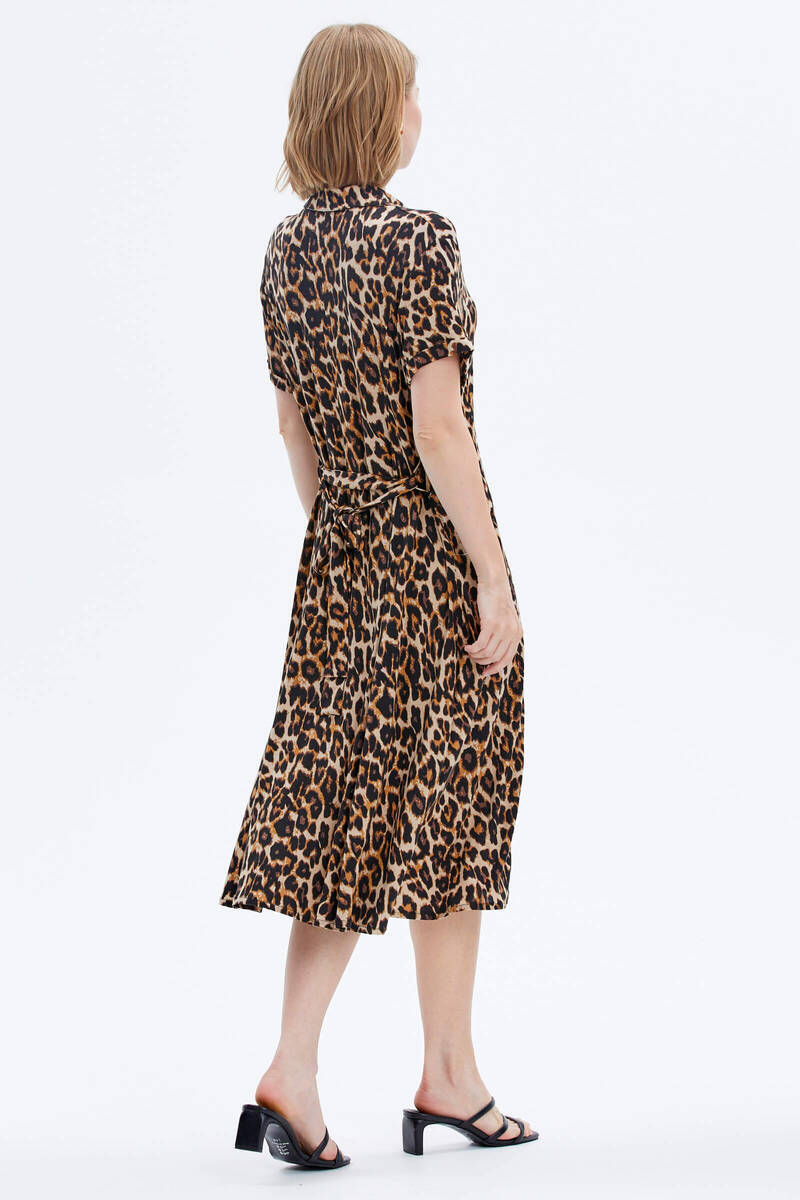 Leopar Desenli Gömlek Elbise - Siyah (5) Sementa