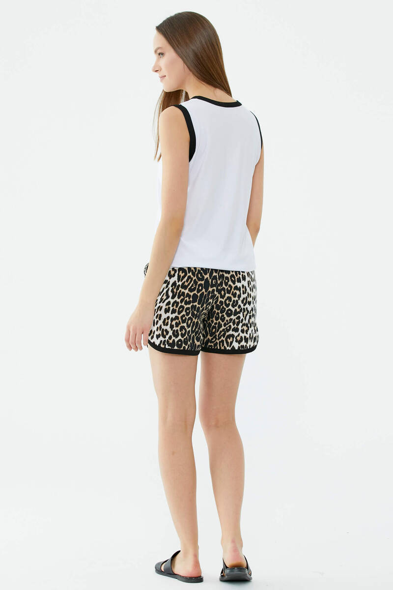 Leopar Desenli Şortlu Takım - Beyaz (5) Sementa