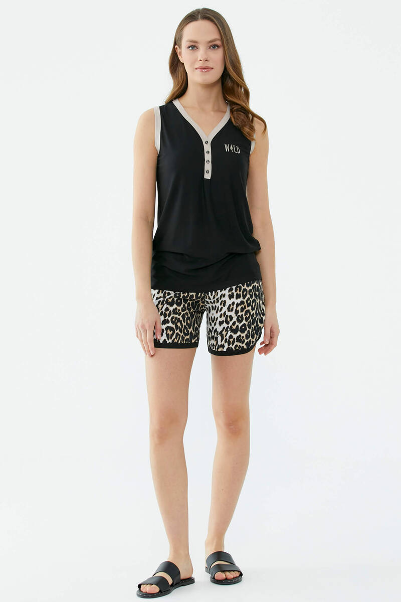 Leopar Desenli Şortlu Takım - Siyah (1) Sementa