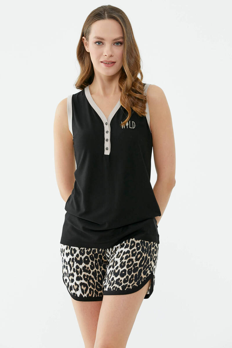Leopar Desenli Şortlu Takım - Siyah (3) Sementa