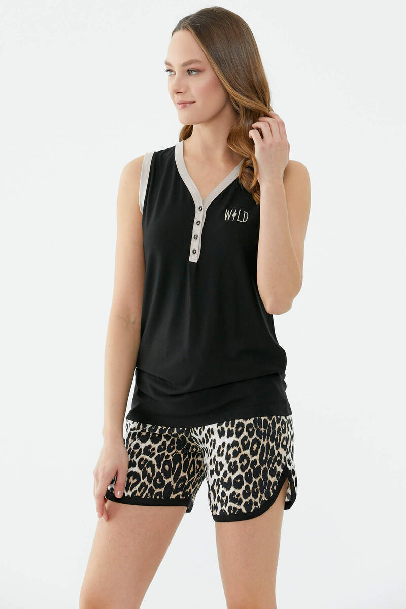 Leopar Desenli Şortlu Takım - Siyah (4) Sementa