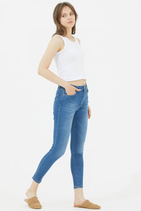 Likralı Yüksek Bel Kot Pantolon - Açık Mavi (2) Sementa