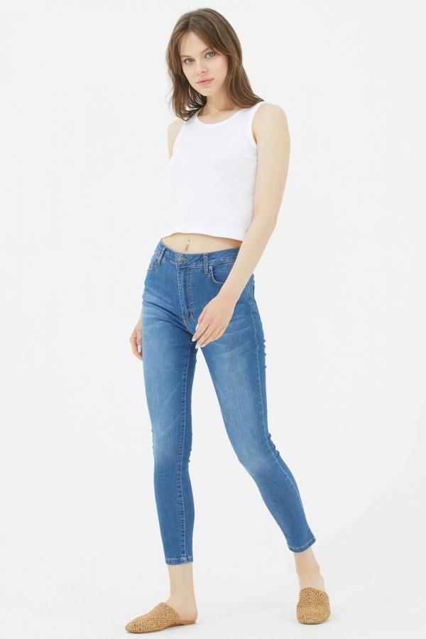 Likralı Yüksek Bel Kot Pantolon - Açık Mavi (3) Sementa