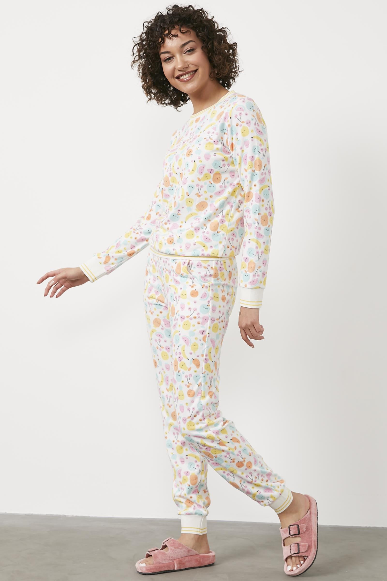 Meyve Desenli Termal Pijama Takım - Ekru (1) Sementa