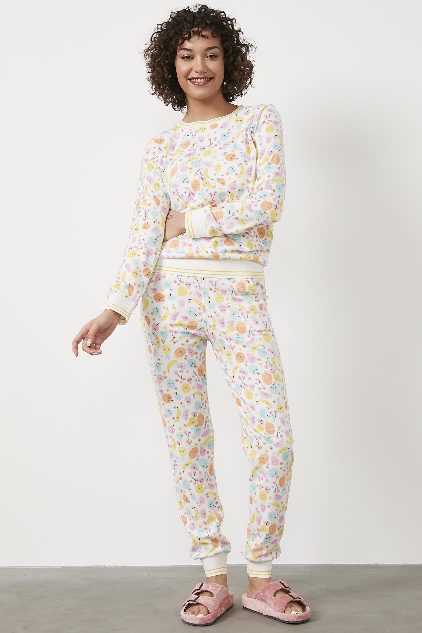 Meyve Desenli Termal Pijama Takım - Ekru (2) Sementa