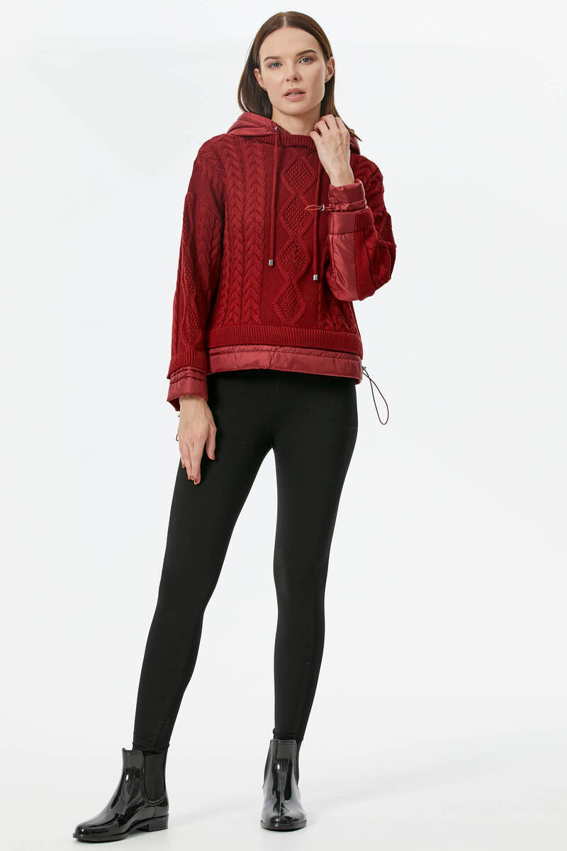 Miflon Kombinli Kapüşonlu Triko Kazak - Bordo (2) Sementa