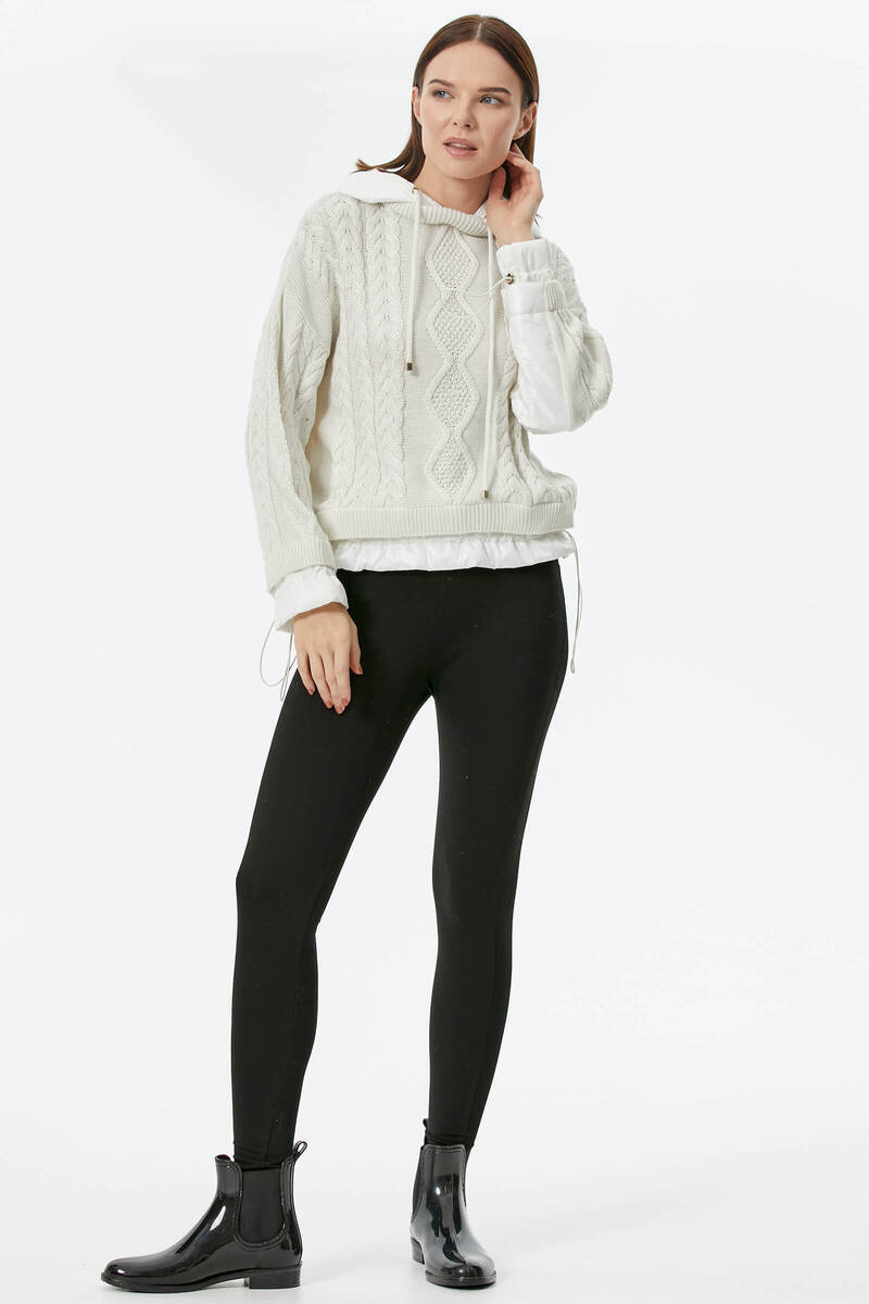 Miflon Kombinli Kapüşonlu Triko Kazak - Kemik (2) Sementa