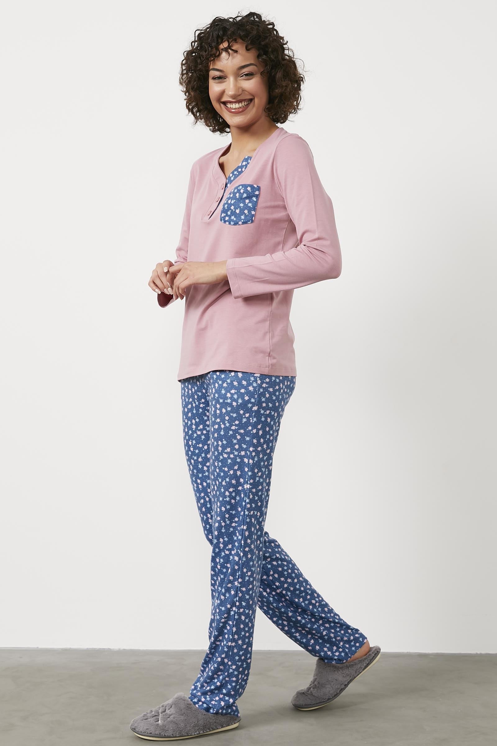 Modal Desen Kombinli Pijama Takım - Gül (3) Sementa