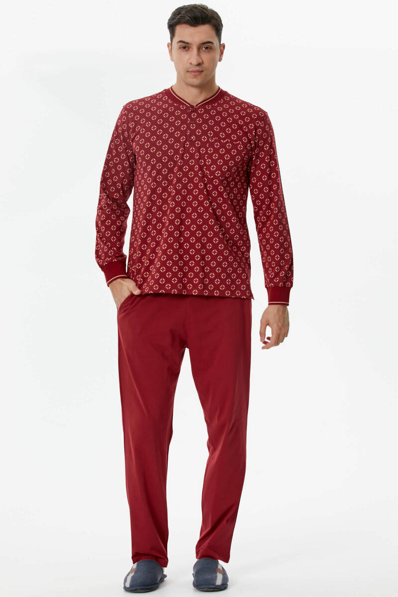 Örme Detaylı Desenli Pijama Takım - Bordo (1) Sementa