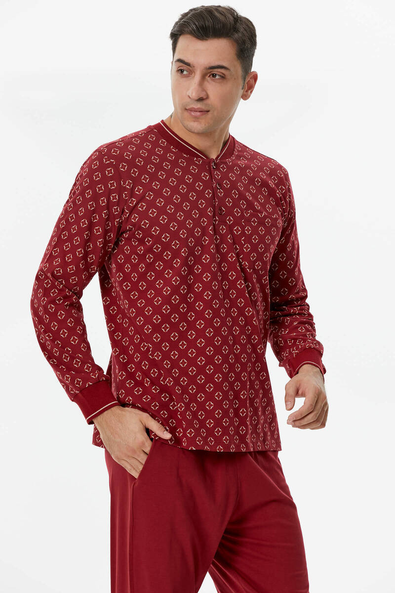 Örme Detaylı Desenli Pijama Takım - Bordo (2) Sementa