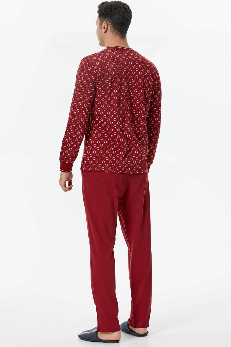 Örme Detaylı Desenli Pijama Takım - Bordo (3) Sementa