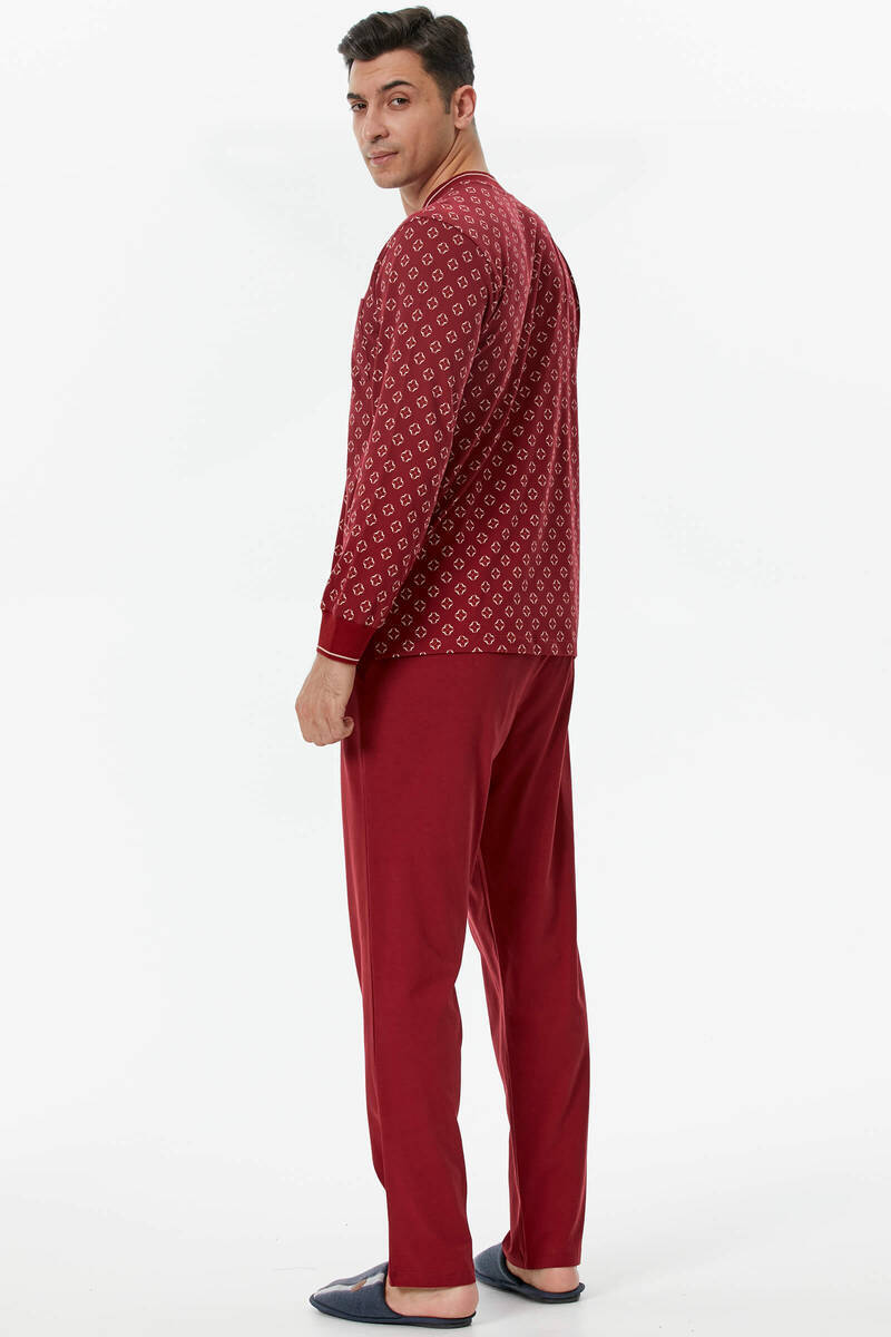 Örme Detaylı Desenli Pijama Takım - Bordo (4) Sementa