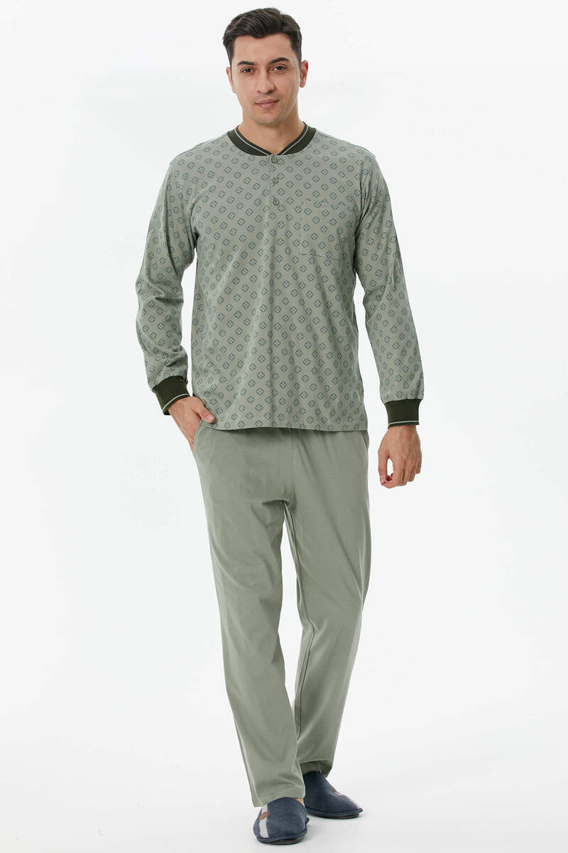 Örme Detaylı Desenli Pijama Takım - Yeşil (1) Sementa