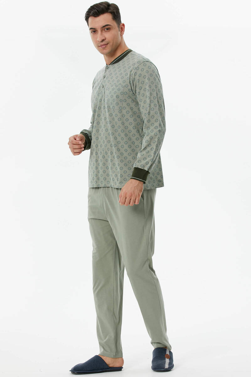 Örme Detaylı Desenli Pijama Takım - Yeşil (2) Sementa