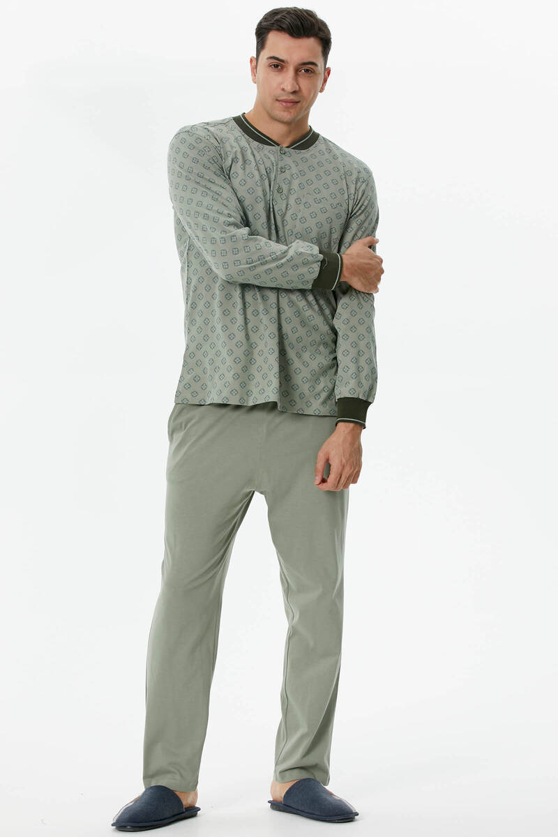 Örme Detaylı Desenli Pijama Takım - Yeşil (3) Sementa