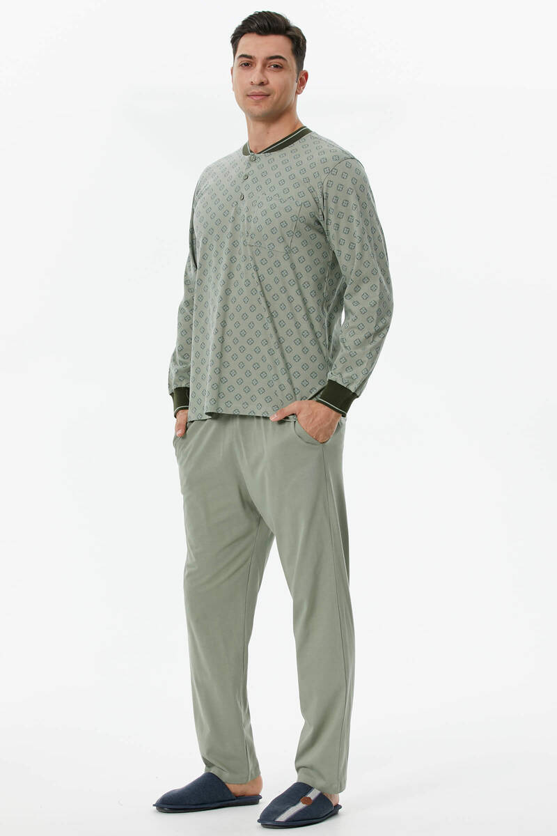 Örme Detaylı Desenli Pijama Takım - Yeşil (4) Sementa