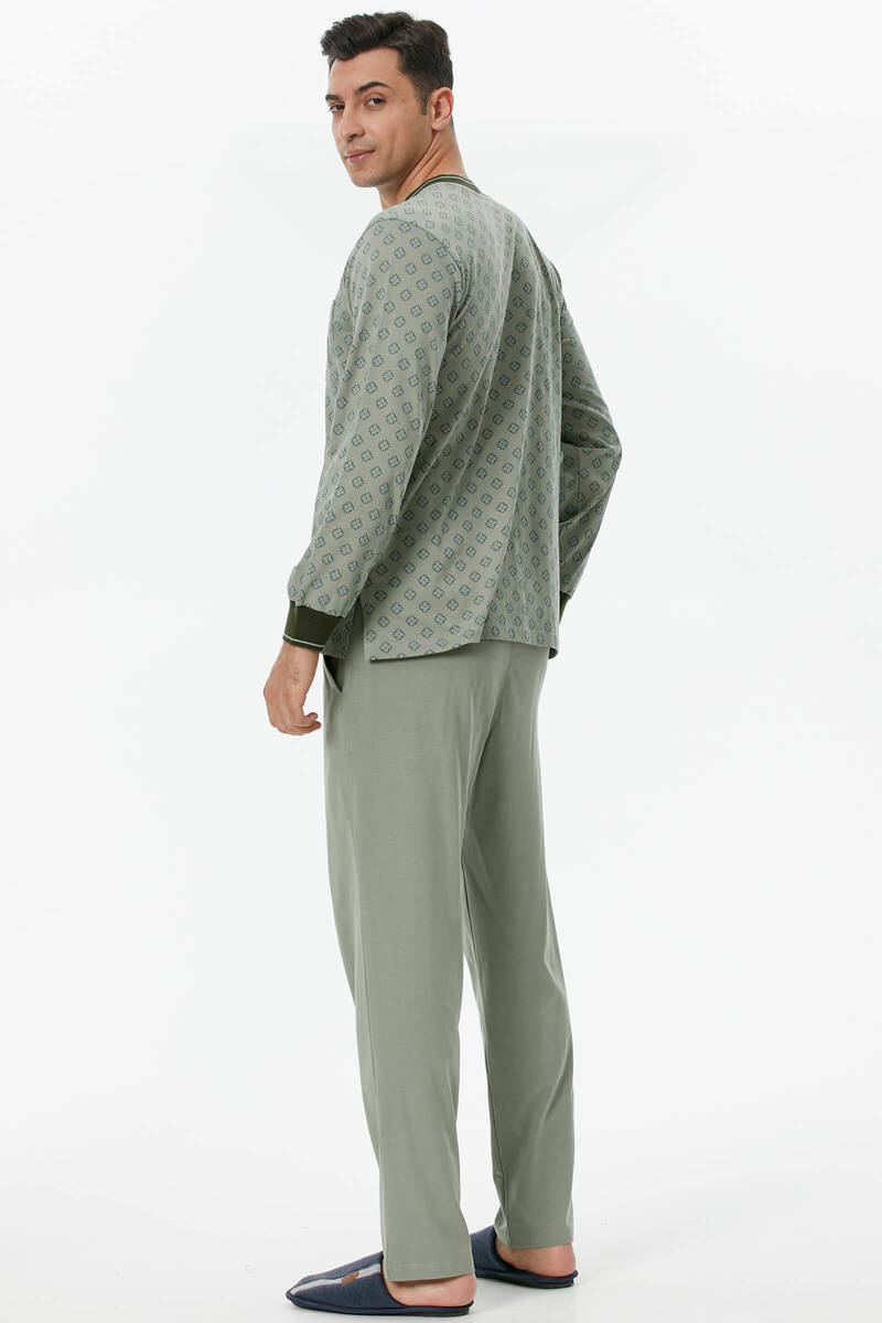 Örme Detaylı Desenli Pijama Takım - Yeşil (5) Sementa