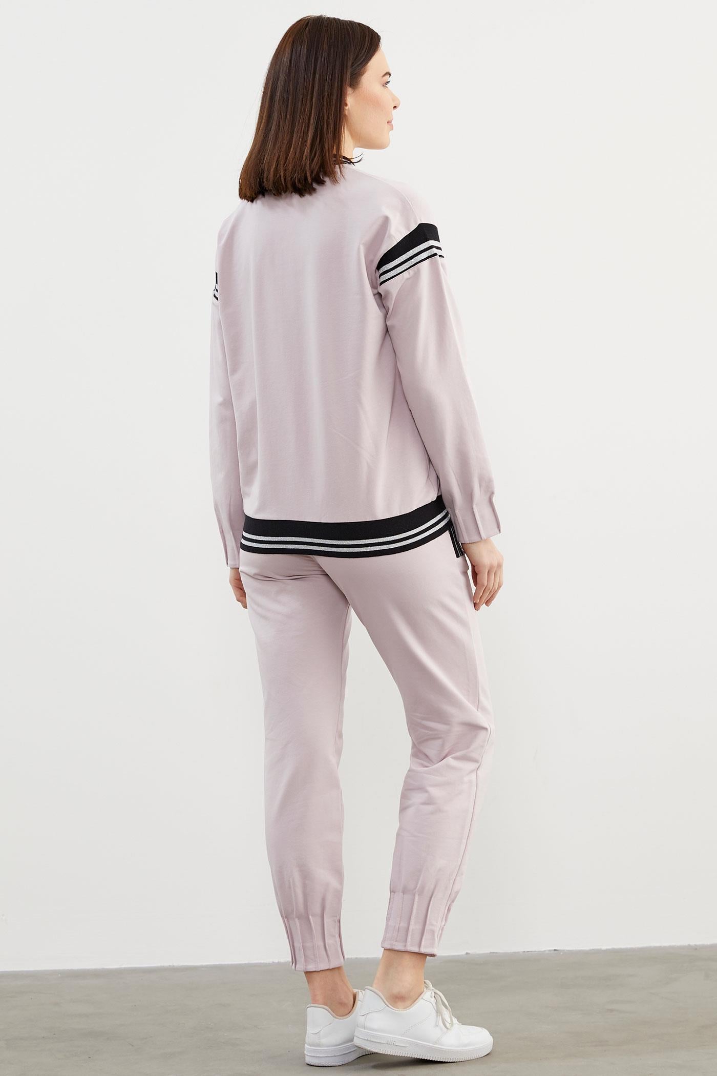 Örme Detaylı Paçası Piliseli Eşofman Takım - Lila (5) Sementa