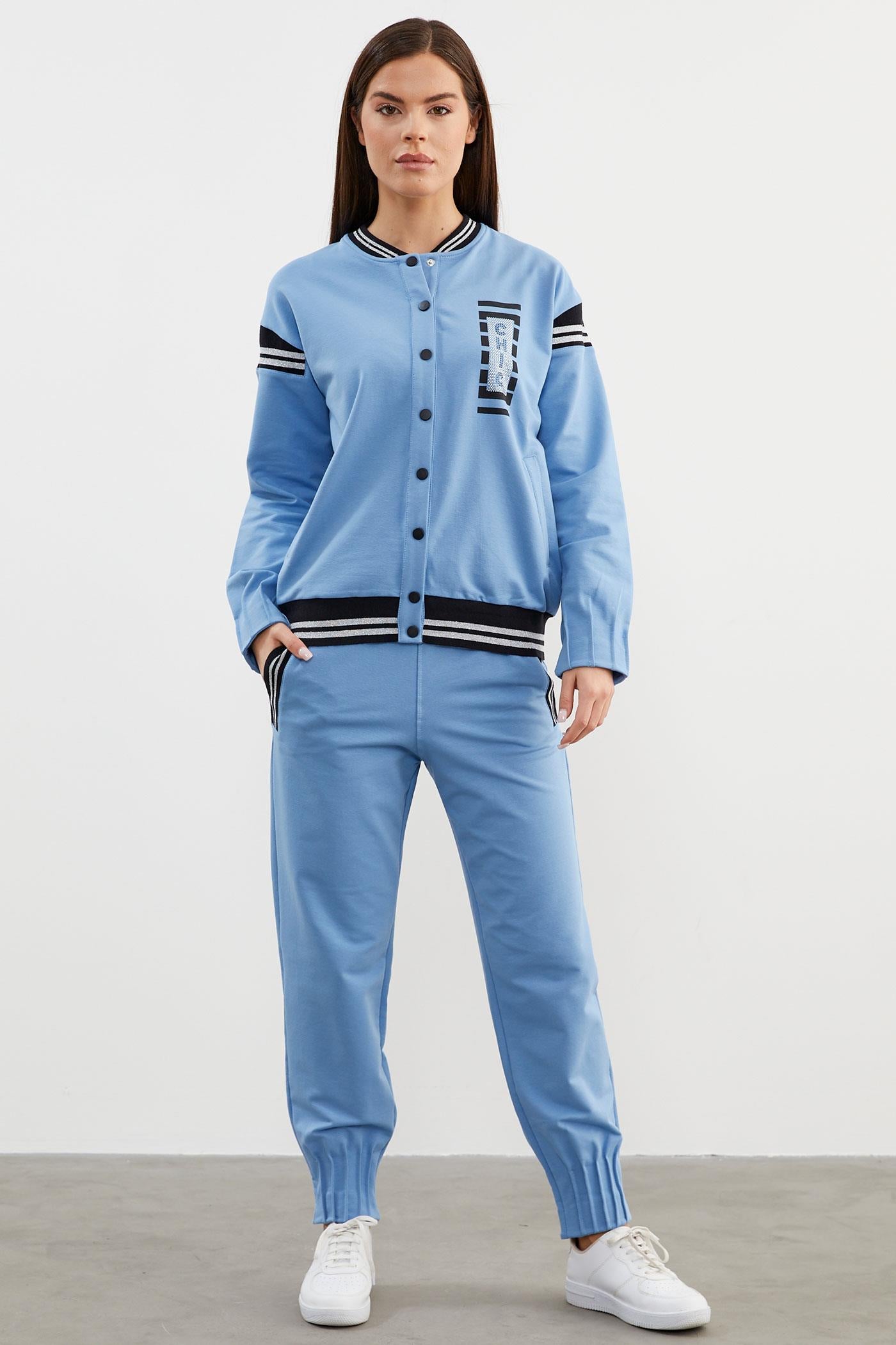 Örme Detaylı Paçası Piliseli Eşofman Takım - Mavi (1) Sementa